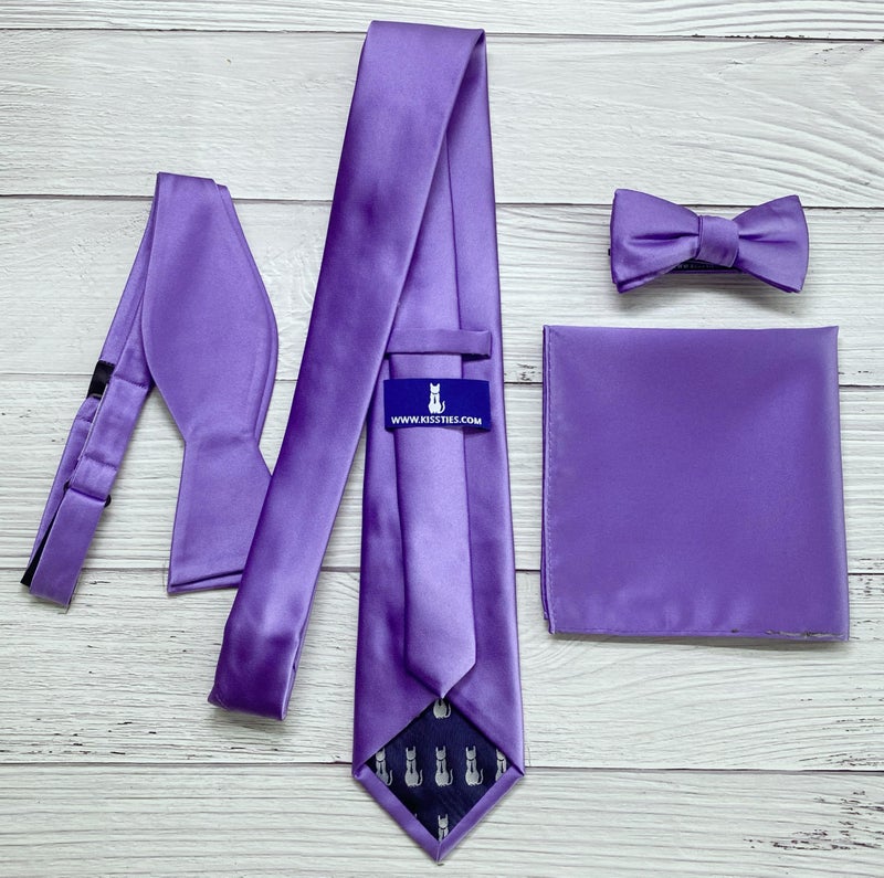 KissTies Lavender Tie Solid Necktie Satin Wedding Ties + Gift Box - Image 5